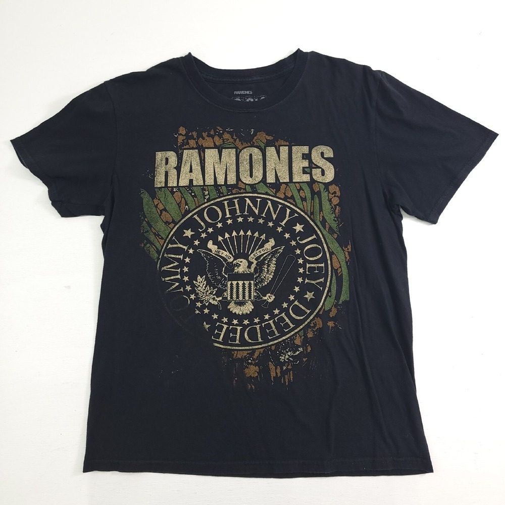 The Ramones‎ Black Punk T-Shirt Color Distressed Eagle Seal Men's Sz S EUC